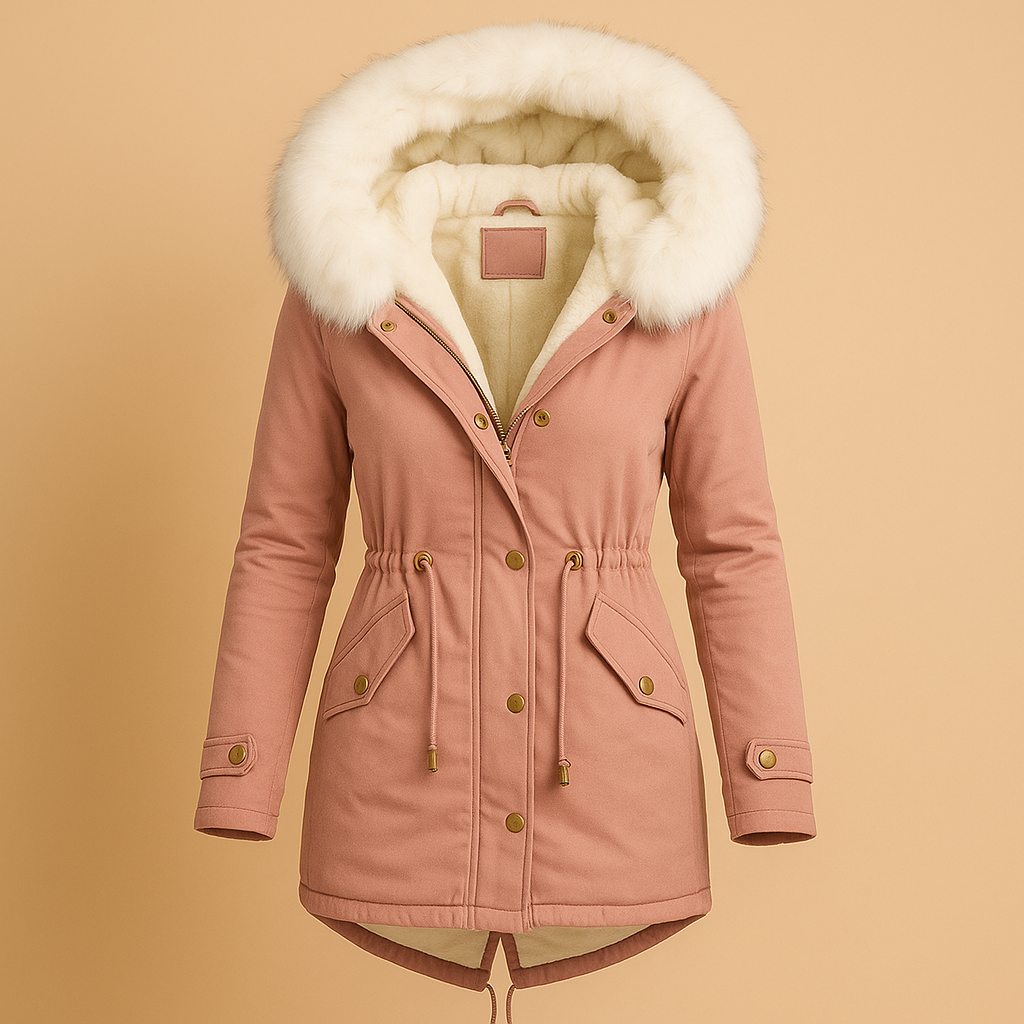 Lange winterjas met imitatiebont capuchon voor dames | Marlies