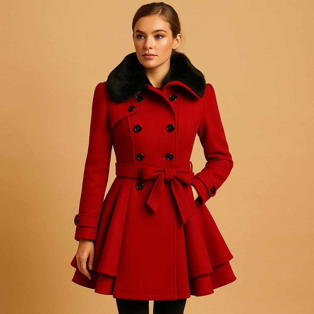 Lange winterjas met imitatiebontkraag voor dames | Marije