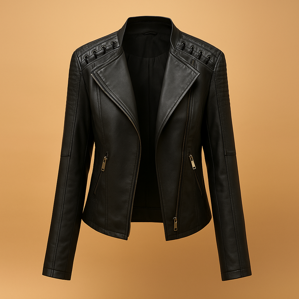 Leren damesjack met opstaande kraag en ritsdetails | Mireille