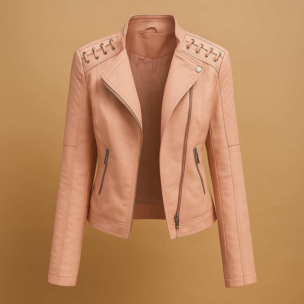 Leren damesjack met opstaande kraag en ritsdetails | Mireille