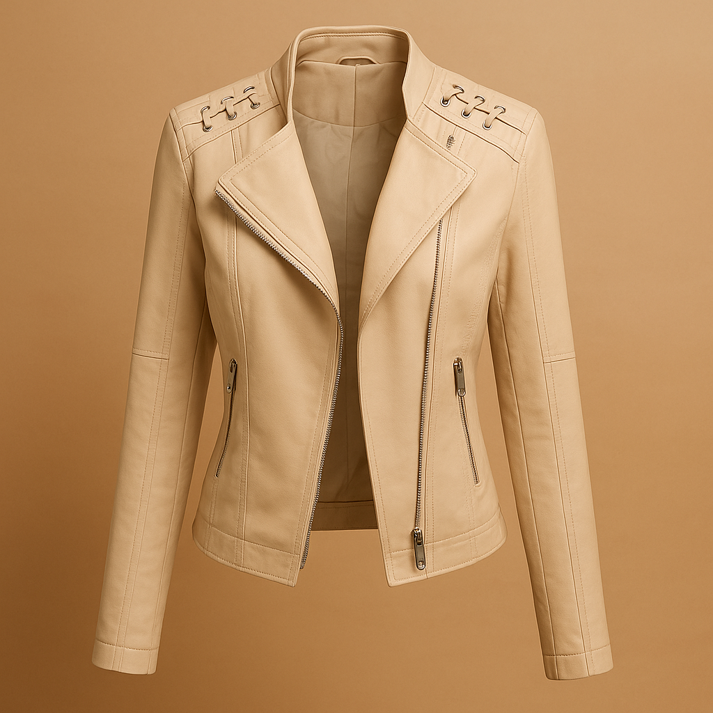 Leren damesjack met opstaande kraag en ritsdetails | Mireille