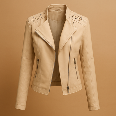 Leren damesjack met opstaande kraag en ritsdetails | Mireille