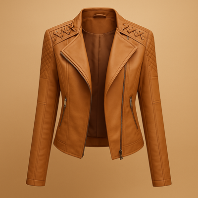 Leren damesjack met opstaande kraag en ritsdetails | Mireille