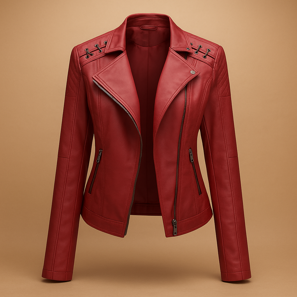 Leren damesjack met opstaande kraag en ritsdetails | Mireille
