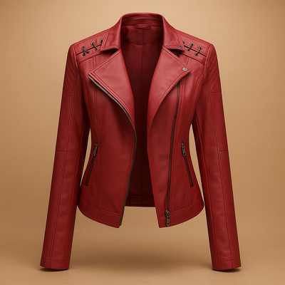 Leren damesjack met opstaande kraag en ritsdetails | Mireille