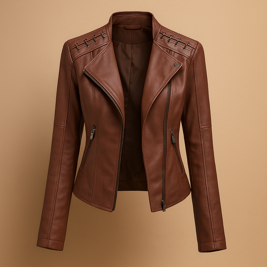 Leren damesjack met opstaande kraag en ritsdetails | Mireille