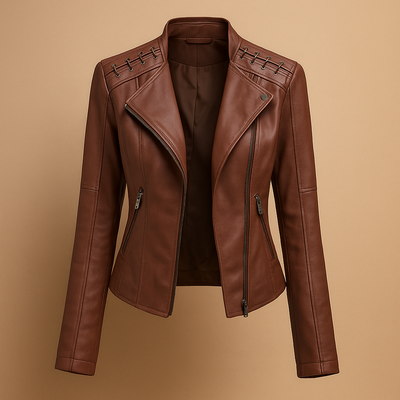 Leren damesjack met opstaande kraag en ritsdetails | Mireille
