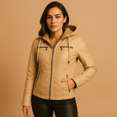 Leren jas met capuchon voor dames | Anouk