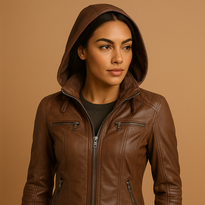 Leren jas met capuchon voor dames | Anouk