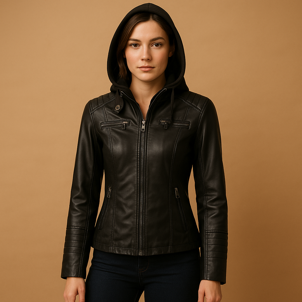 Leren jas met capuchon voor dames | Anouk