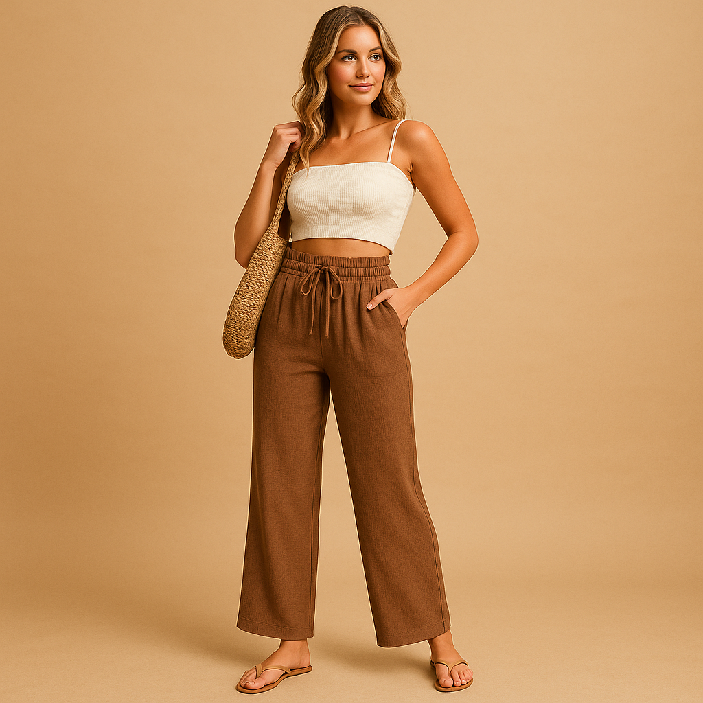 Loungebroek met hoge taille en rechte pijpen voor dames | Benthe