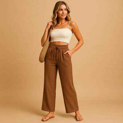 Loungebroek met hoge taille en rechte pijpen voor dames | Benthe
