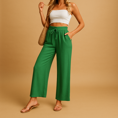 Loungebroek met hoge taille en rechte pijpen voor dames | Benthe