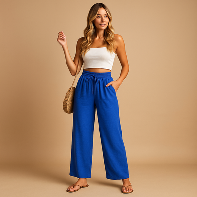 Loungebroek met hoge taille en rechte pijpen voor dames | Benthe