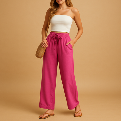 Loungebroek met hoge taille en rechte pijpen voor dames | Benthe