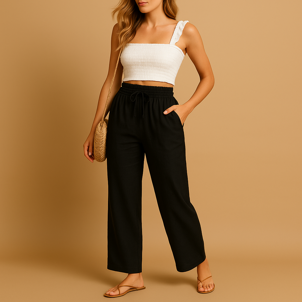 Loungebroek met hoge taille en rechte pijpen voor dames | Benthe