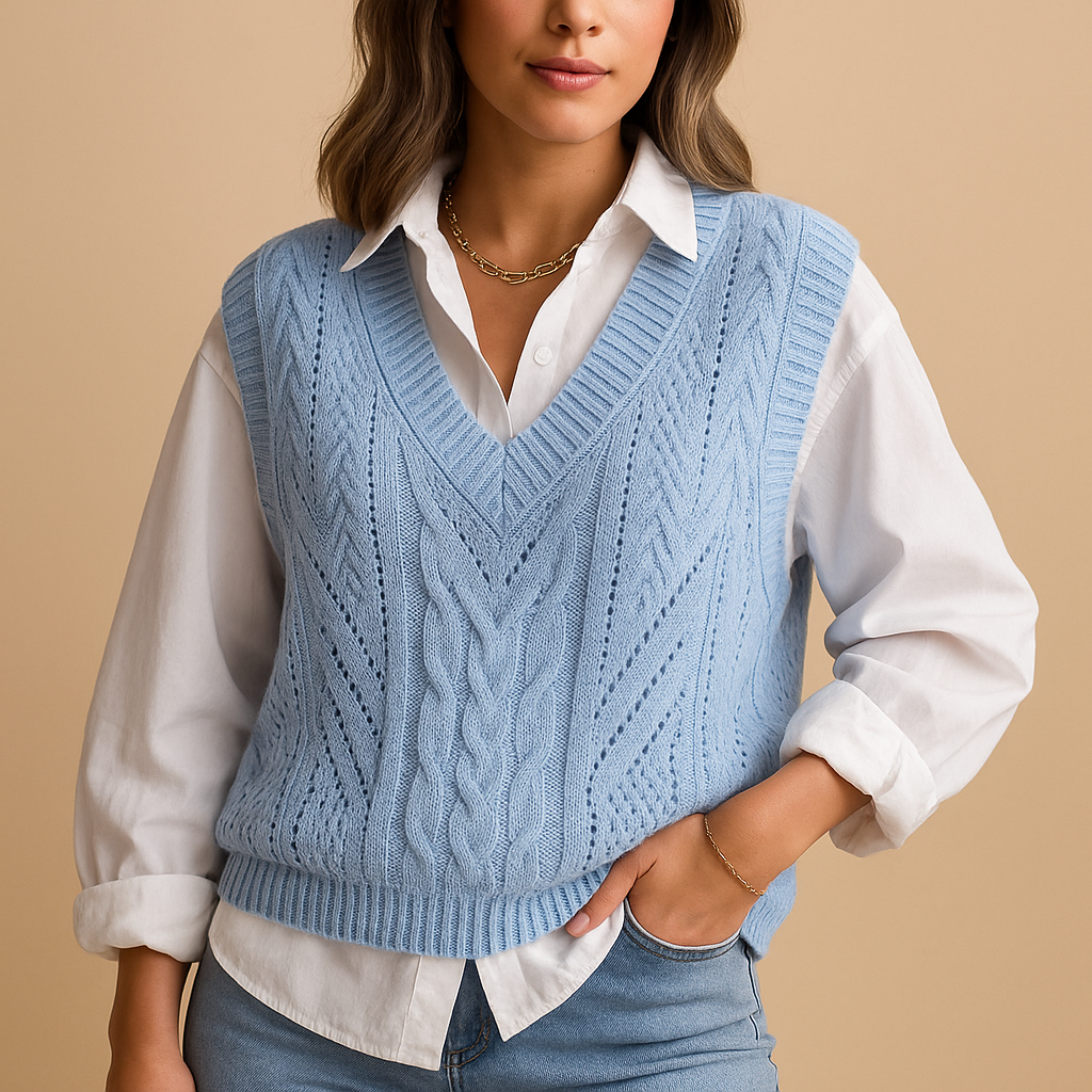 Mouwloos kabelgebreid V-hals vest voor dames | Marit