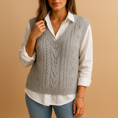 Mouwloos kabelgebreid V-hals vest voor dames | Marit