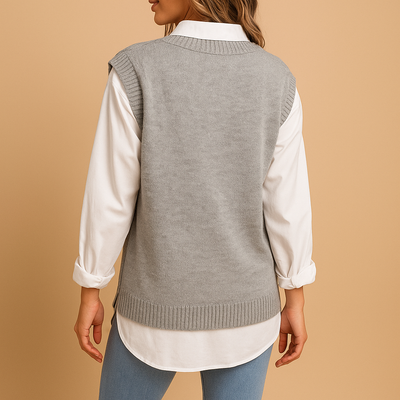 Mouwloos kabelgebreid V-hals vest voor dames | Marit