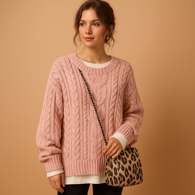 Oversized chunky gebreide damestrui met ronde hals | Lotte