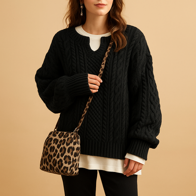 Oversized chunky gebreide damestrui met ronde hals | Lotte