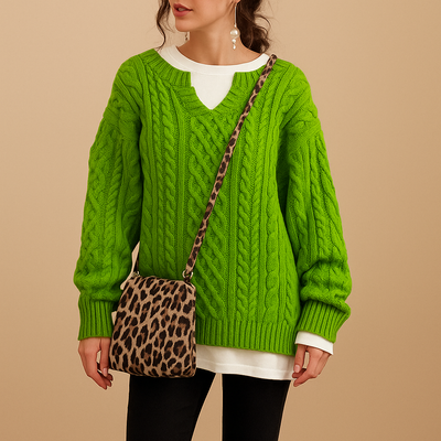 Oversized chunky gebreide damestrui met ronde hals | Lotte