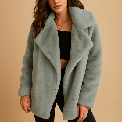 Pluche wintermantel met reverskraag voor dames | Yara