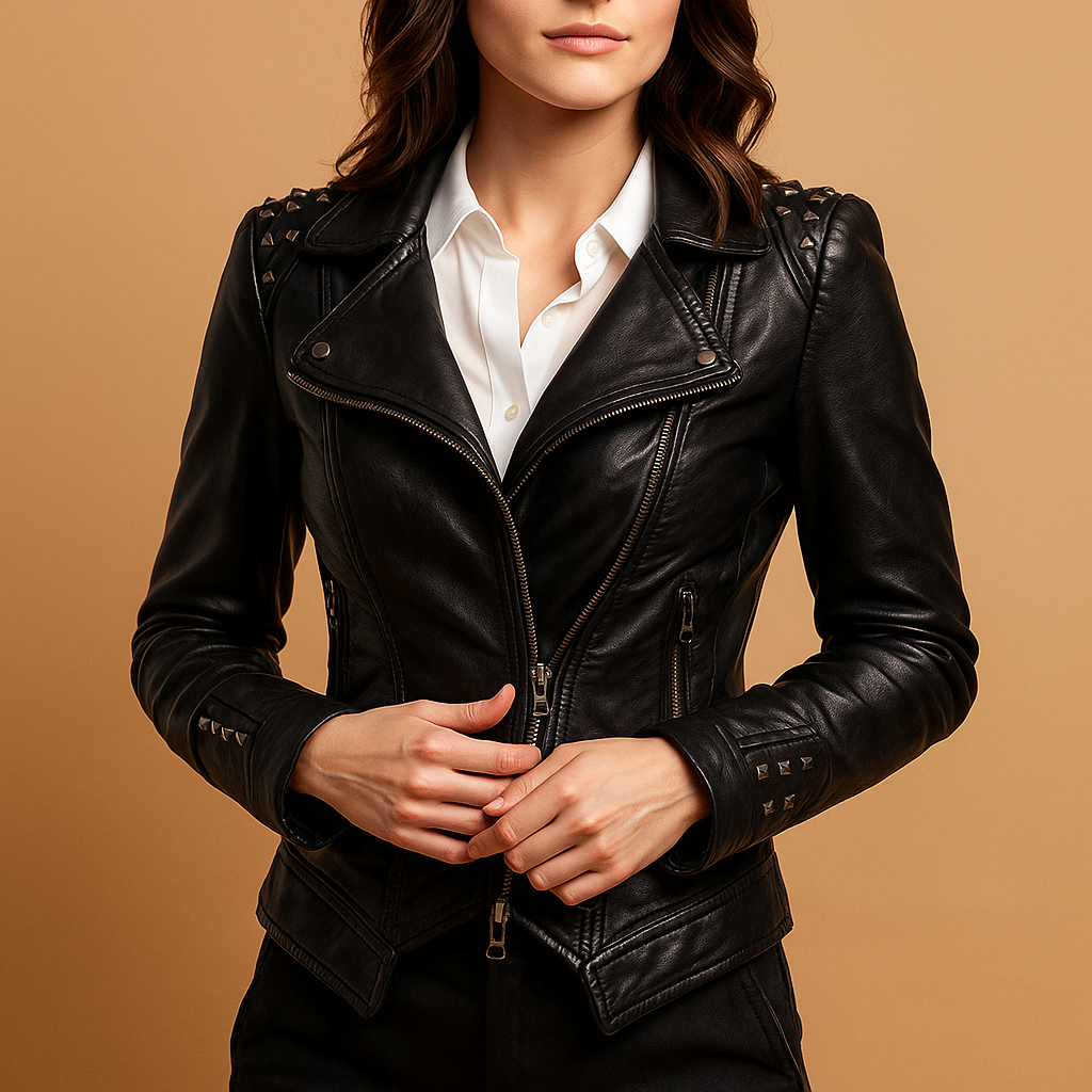 Slim-fit leren jas met gotische details voor dames | Nadine
