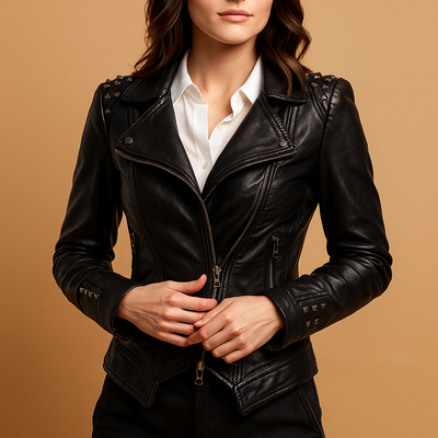 Slim-fit leren jas met gotische details voor dames | Nadine