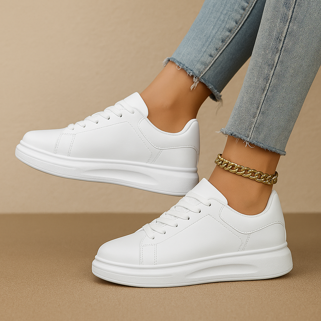 Witte leren sneakers met minimalistisch design voor dames | Jinte