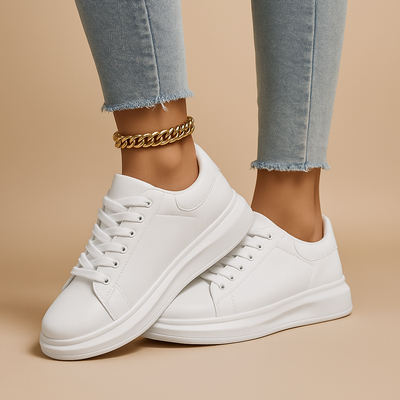 Witte leren sneakers met minimalistisch design voor dames | Jinte