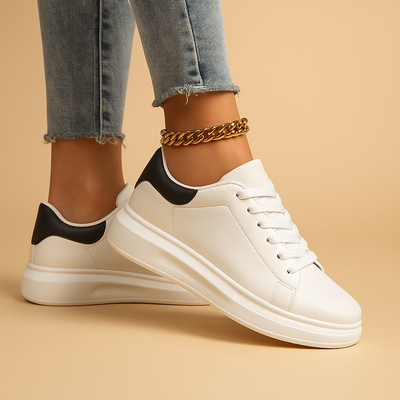 Witte leren sneakers met minimalistisch design voor dames | Jinte